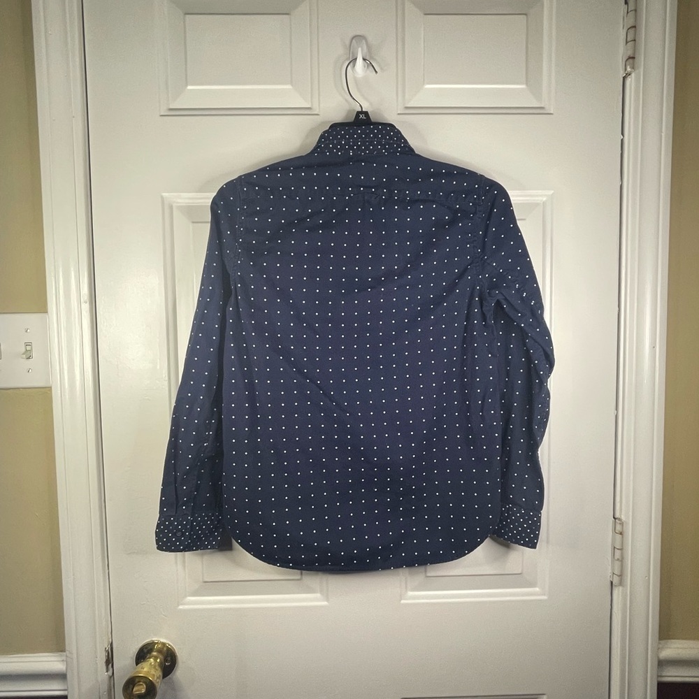 Gap long sleeve button down top with white polkadots. - Picture 6 of 9